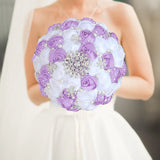 White Purple Luxury Rhinestone Handmade Flowers Bouquet