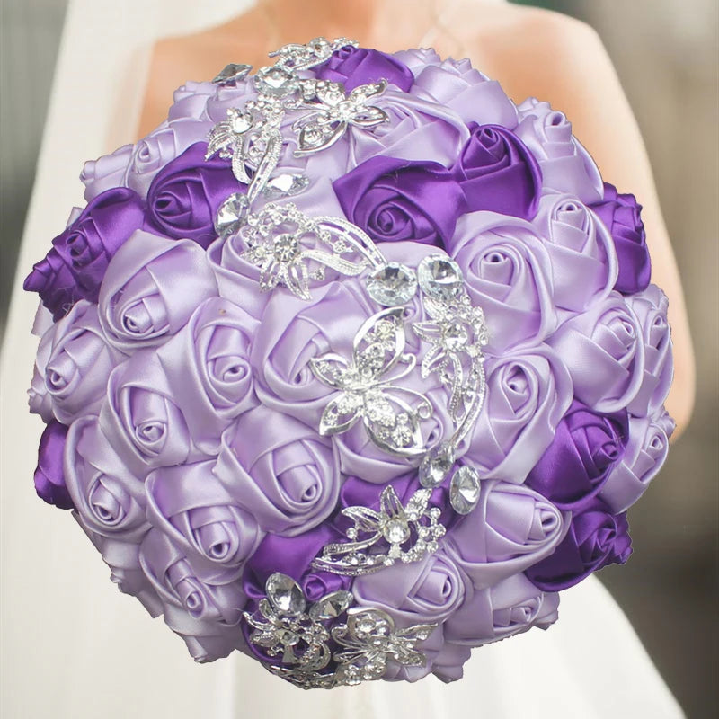 Purple Luxury Rhinestone Handmade Flowers Bouquet