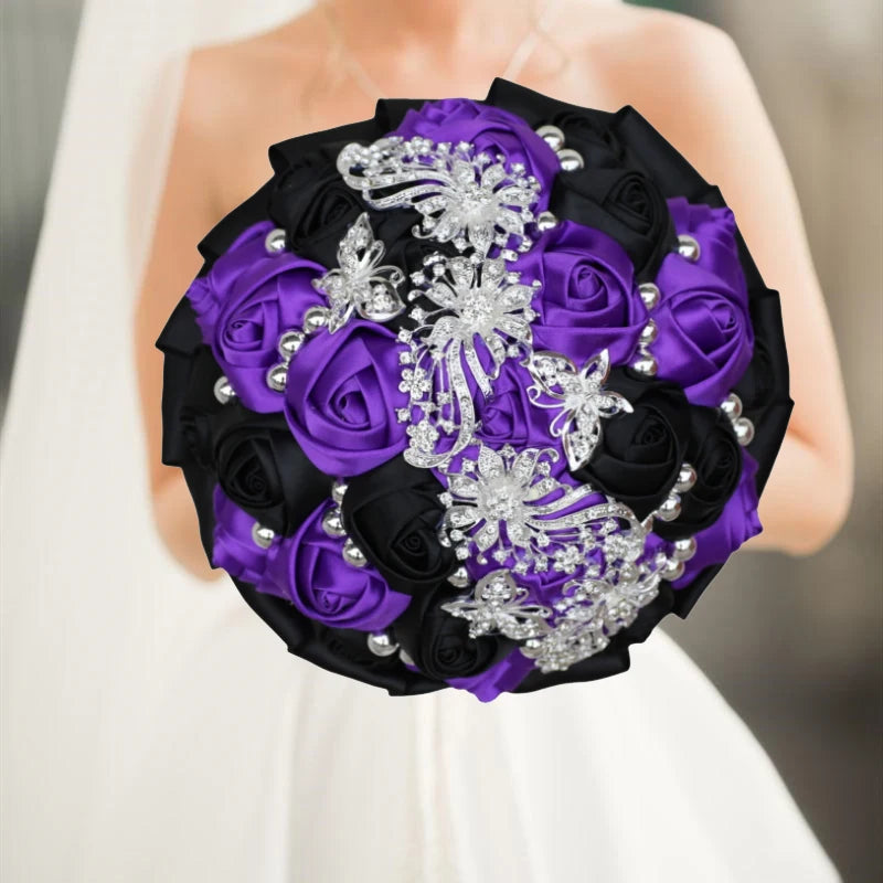 Purple Black Luxury Rhinestone Handmade Flowers Bouquet