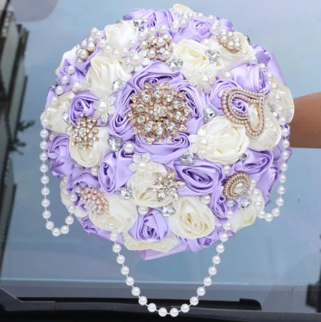 White Purple Luxury Rhinestone Handmade Flowers Bouquet