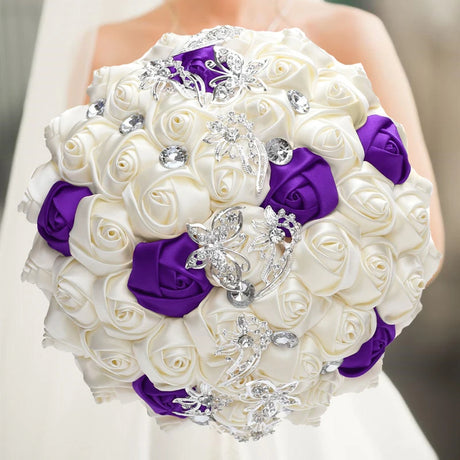 White Purple Luxury Rhinestone Handmade Flowers Bouquet