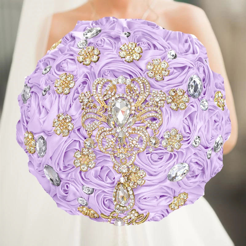 Purple Luxury Rhinestone Handmade Flowers Bouquet