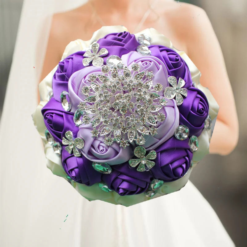 Purple White Luxury Rhinestone Handmade Flowers Bouquet