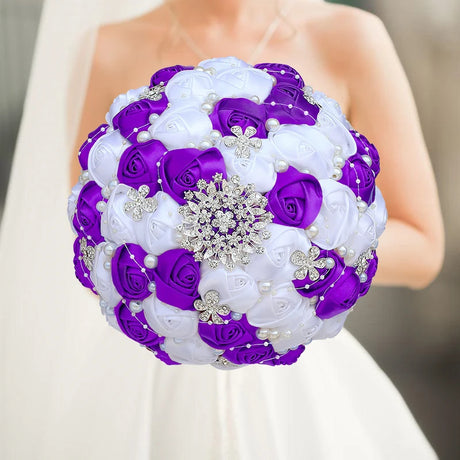 White Purple Luxury Rhinestone Handmade Flowers Bouquet