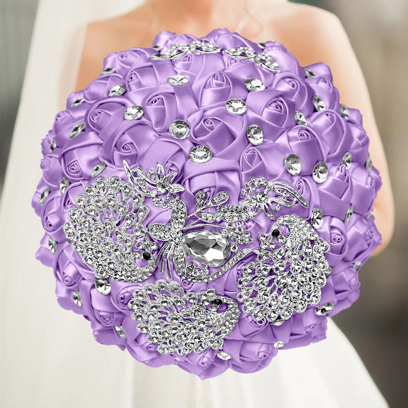 Purple Luxury Rhinestone Handmade Flowers Bouquet