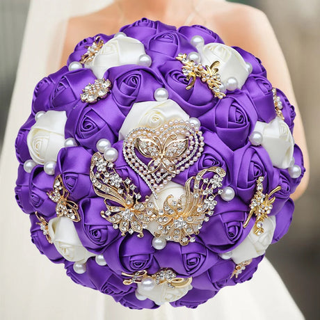 Purple White Luxury Rhinestone Handmade Flowers Bouquet