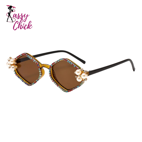 Luxury Rhinestone Pearl Rhombic Sunglasses Sassy Chick Logo