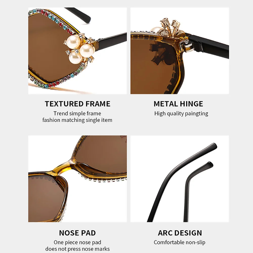 Deyails of Luxury Rhinestone Pearl Rhombic Sunglasses