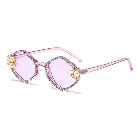 Pink Luxury Rhinestone Pearl Rhombic Sunglasses