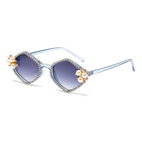 Blue Luxury Rhinestone Pearl Rhombic Sunglasses