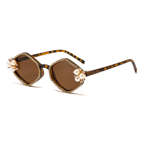 Leopard Luxury Rhinestone Pearl Rhombic Sunglasses