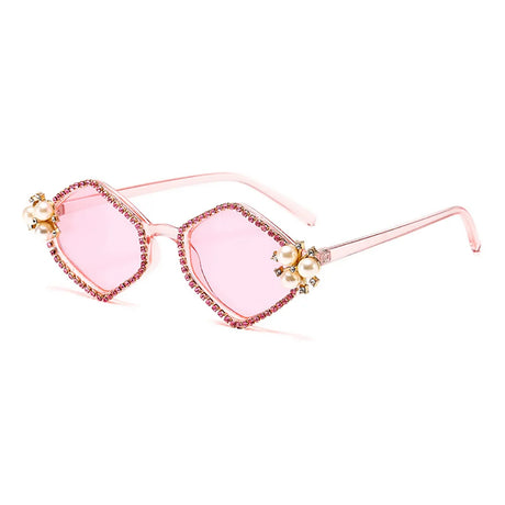 Pink Luxury Rhinestone Pearl Rhombic Sunglasses