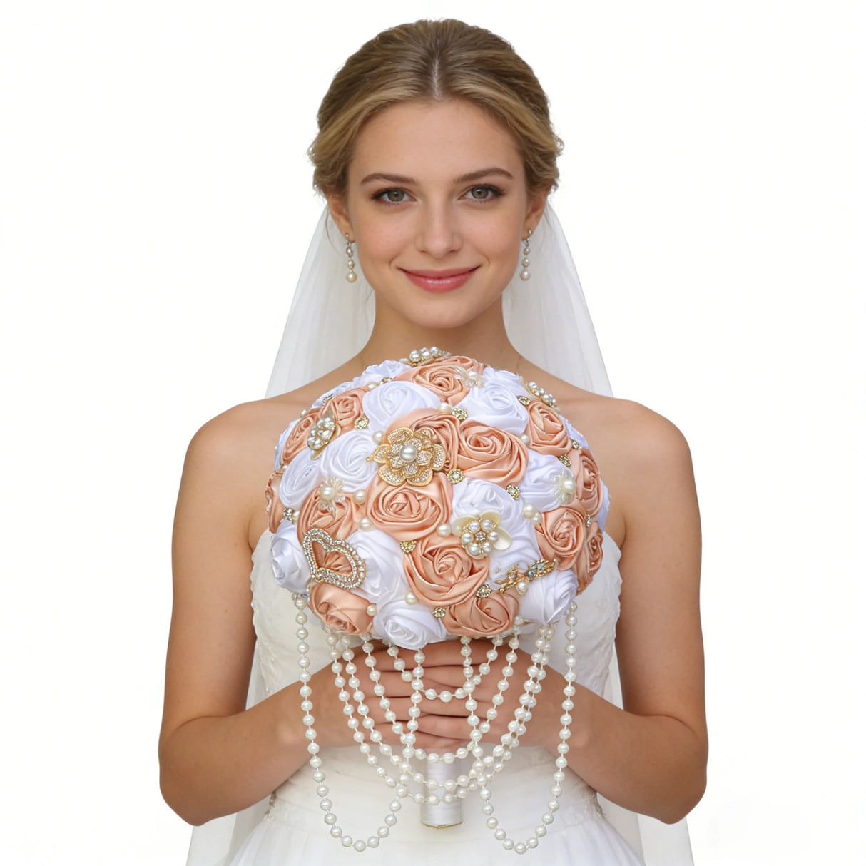 Model Using Luxury Rhinestone Wedding Bouquet