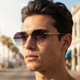 Model Using Luxury Rimless UV400 Protection Sunglasses