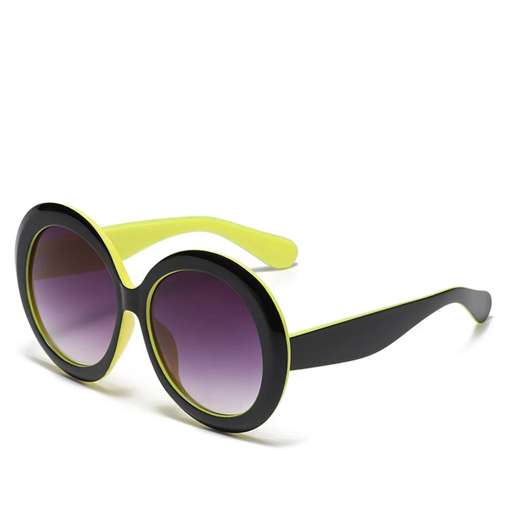 luxury round large frame sunglasses black yellow