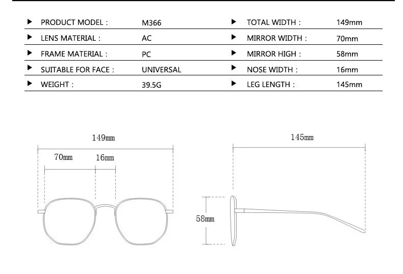 Size of Luxury Round Outdoor Driving UV400 Sunglasses