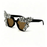Brown Luxury Shiny Retro Oversized Cat Eye Crystal Sunglasses