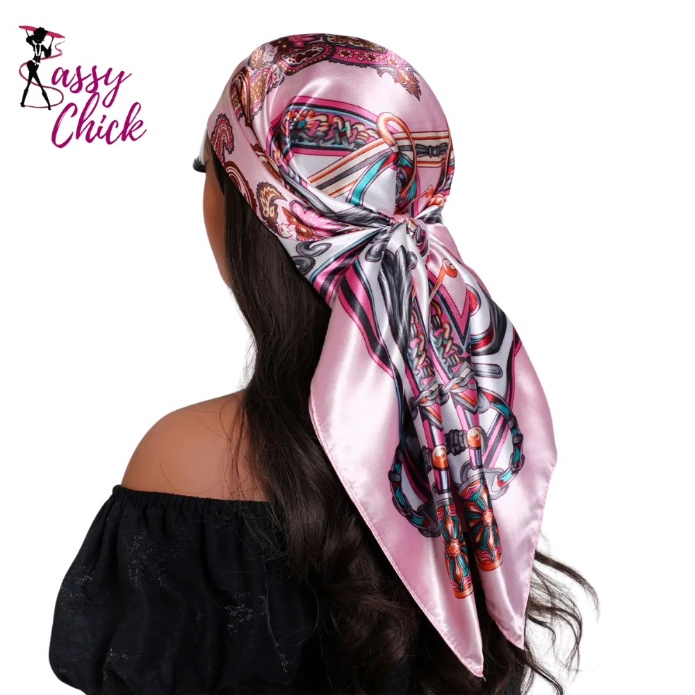 Luxury Silk Foulard Satin Soft Neckerchief Hijab Bandana Sassy Chick Logo