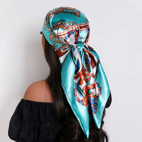 Blue Luxury Silk Foulard Satin Soft Neckerchief Hijab Bandana