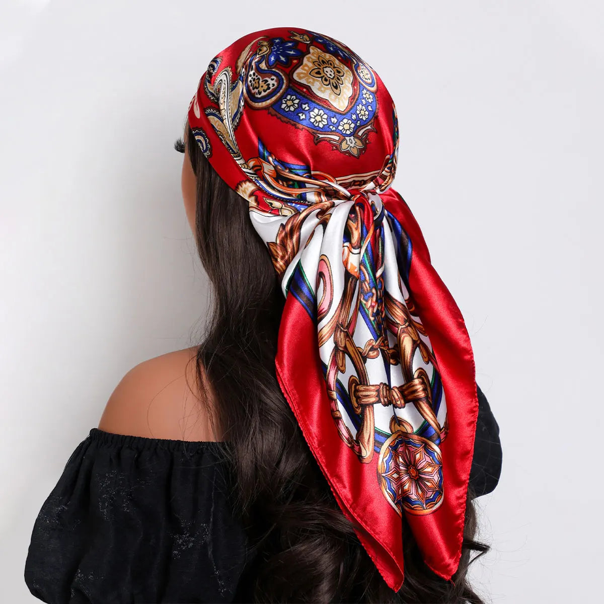 Red Luxury Silk Foulard Satin Soft Neckerchief Hijab Bandana