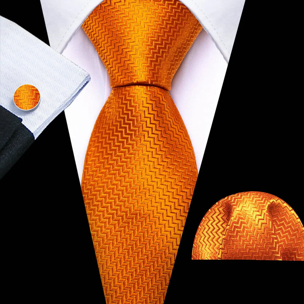 Orange Luxury Silk Jacquard Floral Paisley Necktie