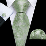 Green Luxury Silk Jacquard Floral Paisley Necktie