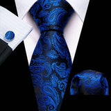 Blue Luxury Silk Jacquard Floral Paisley Necktie