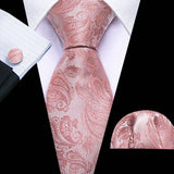 Pink Luxury Silk Jacquard Floral Paisley Necktie