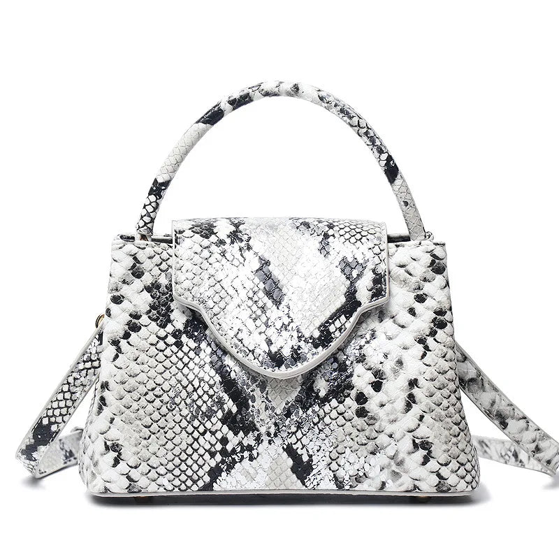 White Black Luxury Snake and Ostrich Leather Handbag
