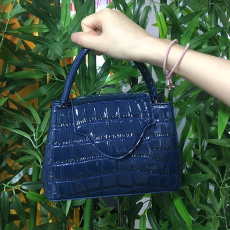 Blue Luxury Snake and Ostrich Leather Handbag