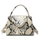 Beige Black Luxury Snake and Ostrich Leather Handbag