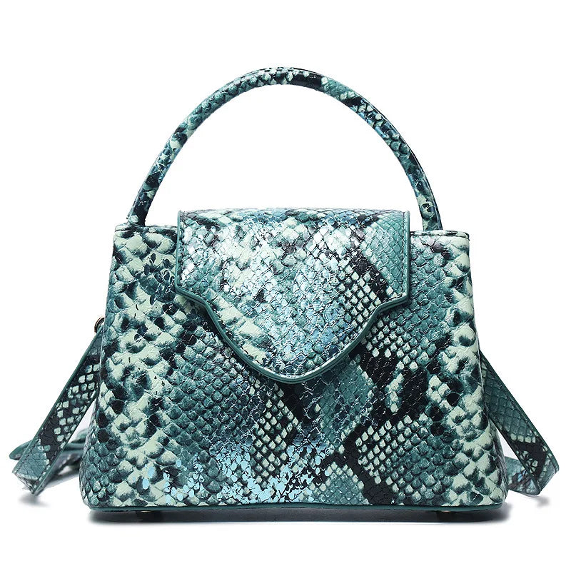 Green Black Luxury Snake and Ostrich Leather Handbag