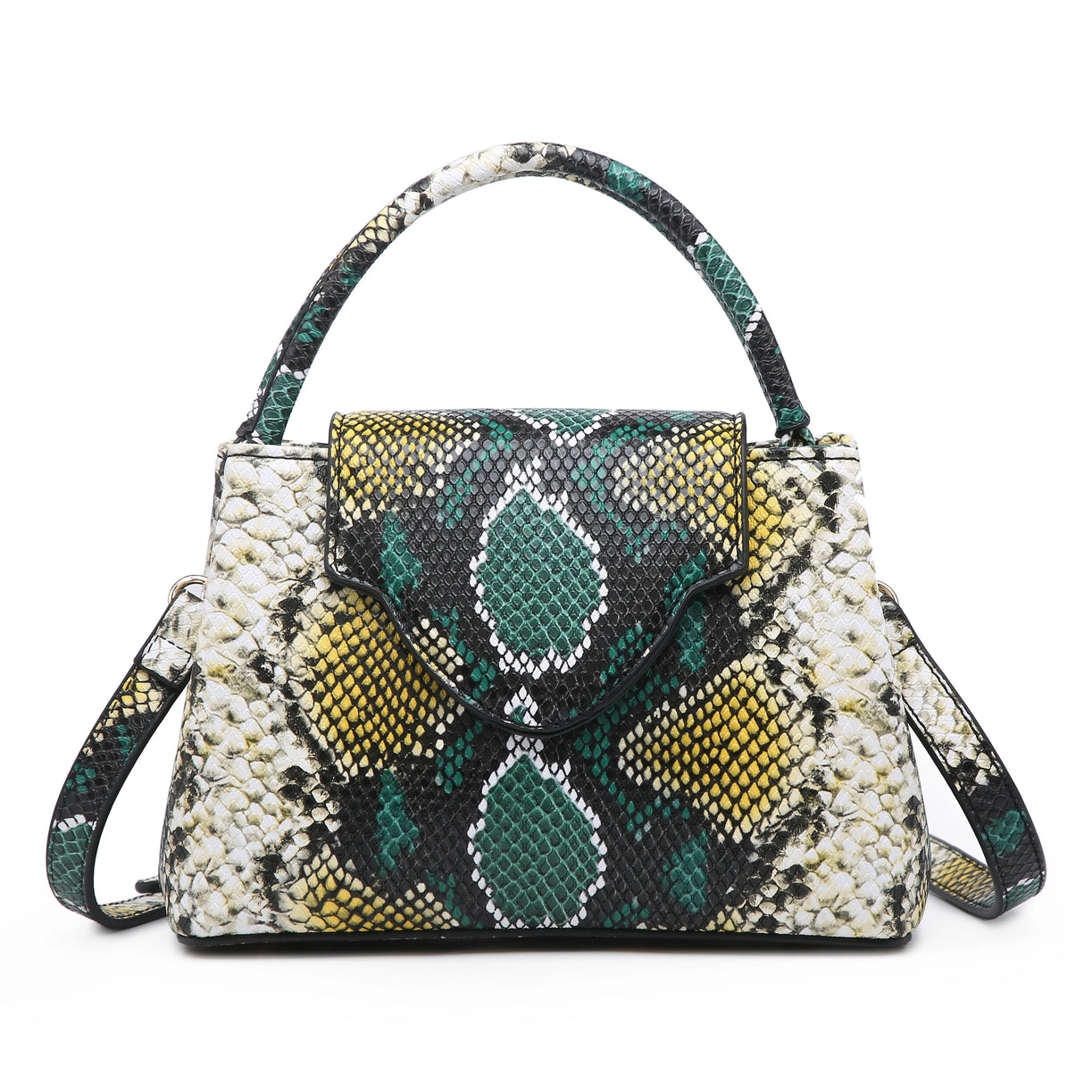 Yellow Green White Luxury Snake and Ostrich Leather Handbag