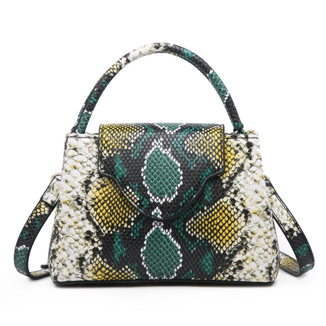 Yellow Green White Luxury Snake and Ostrich Leather Handbag