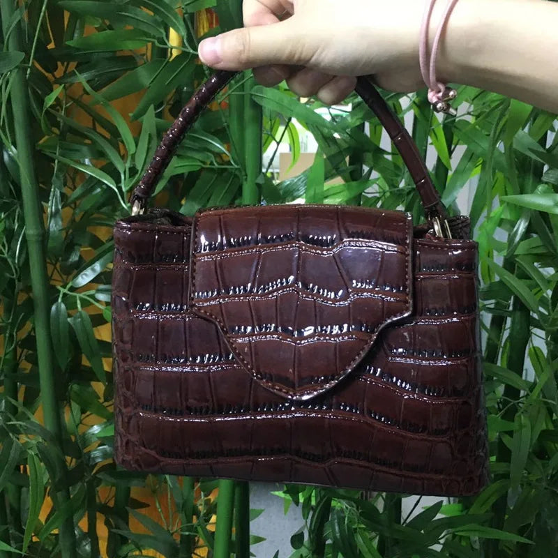 Brown Luxury Snake and Ostrich Leather Handbag