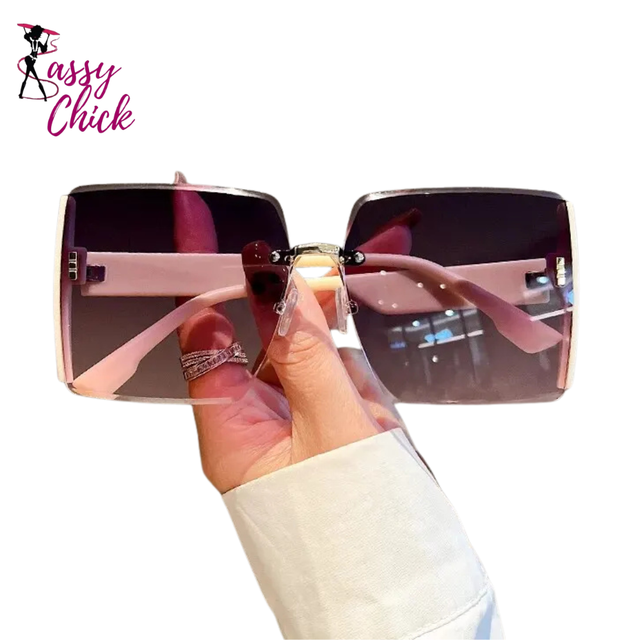 Luxury Square Frameless Retro Sunglasses Sassy Chick Logo