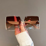 Brown Luxury Square Frameless Retro Sunglasses