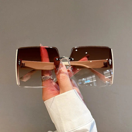 Brown Luxury Square Frameless Retro Sunglasses