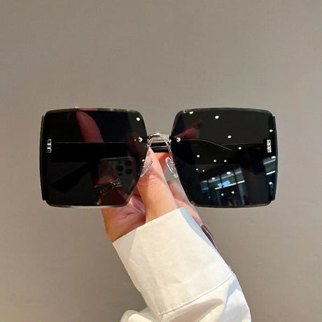 Black Luxury Square Frameless Retro Sunglasses