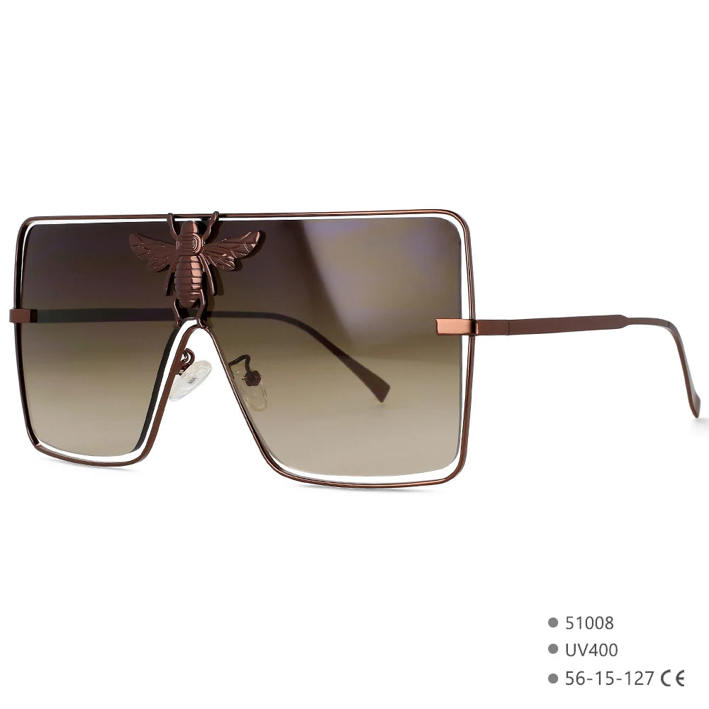Brown Luxury Square Metal Bee Sunglasses
