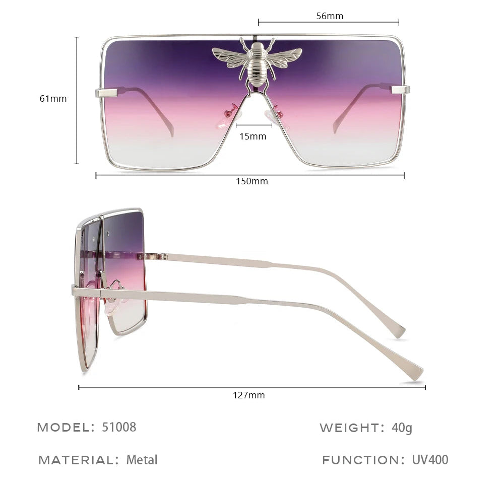 Size of Luxury Square Metal Bee Sunglasses