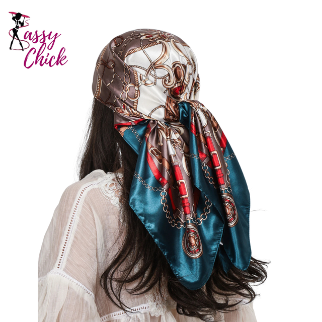 Luxury Square Silk Hijab Shawls Scarves Foulard Bandana Sassy Chick Logo
