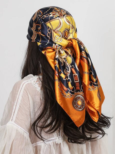 Orange Luxury Square Silk Hijab Shawls Scarves Foulard Bandana