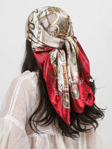 Red Luxury Square Silk Hijab Shawls Scarves Foulard Bandana