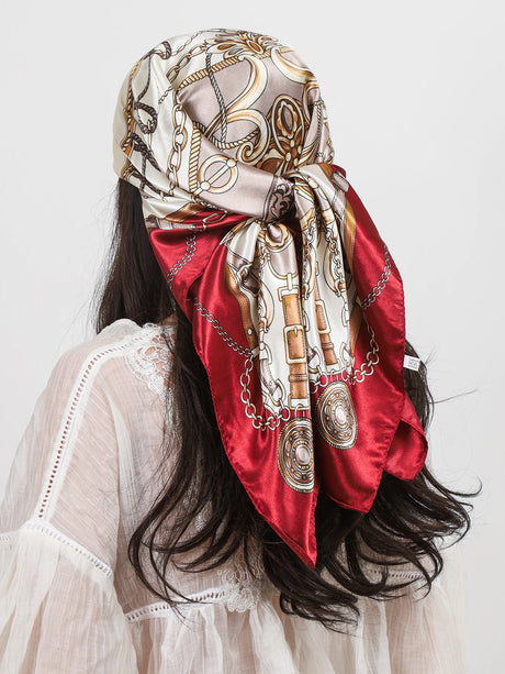 Red Luxury Square Silk Hijab Shawls Scarves Foulard Bandana
