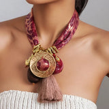 Model Using Luxury Statement Leopard Tassel Necklace
