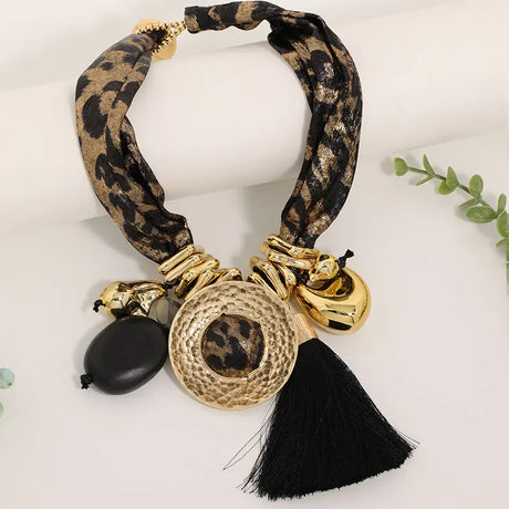 Black Luxury Statement Leopard Tassel Necklace