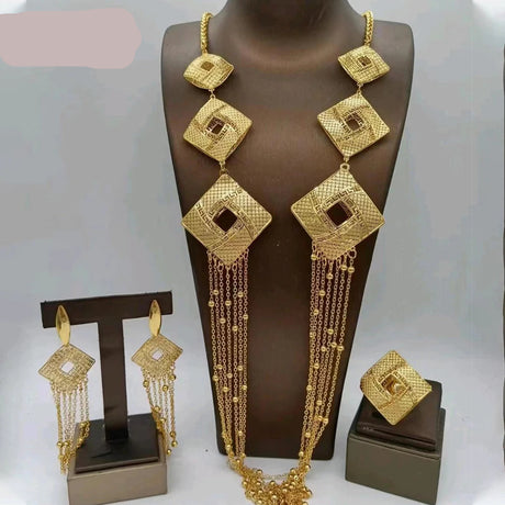 Gold Luxury Tassel Jewelry Set Gold-Tone Long Necklace