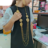 Model using Luxury Tassel Jewelry Set Gold-Tone Long Necklace
