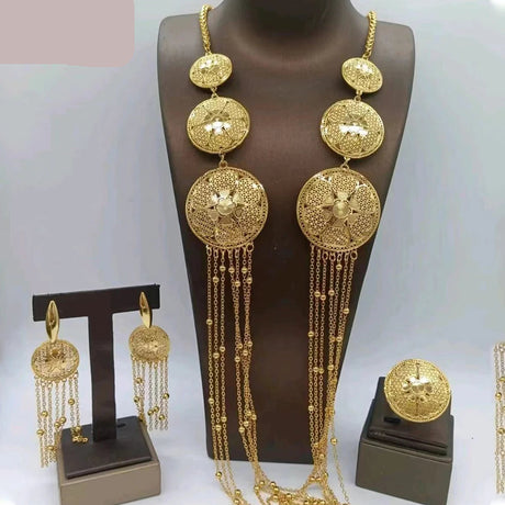 Gold Luxury Tassel Jewelry Set Gold-Tone Long Necklace